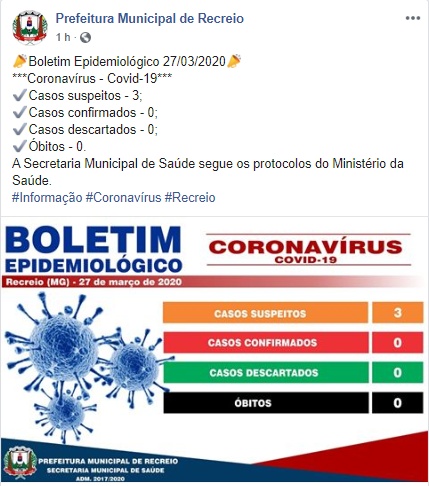 FONTE - página de Facebook da Prefeitura Municipal de Recreio